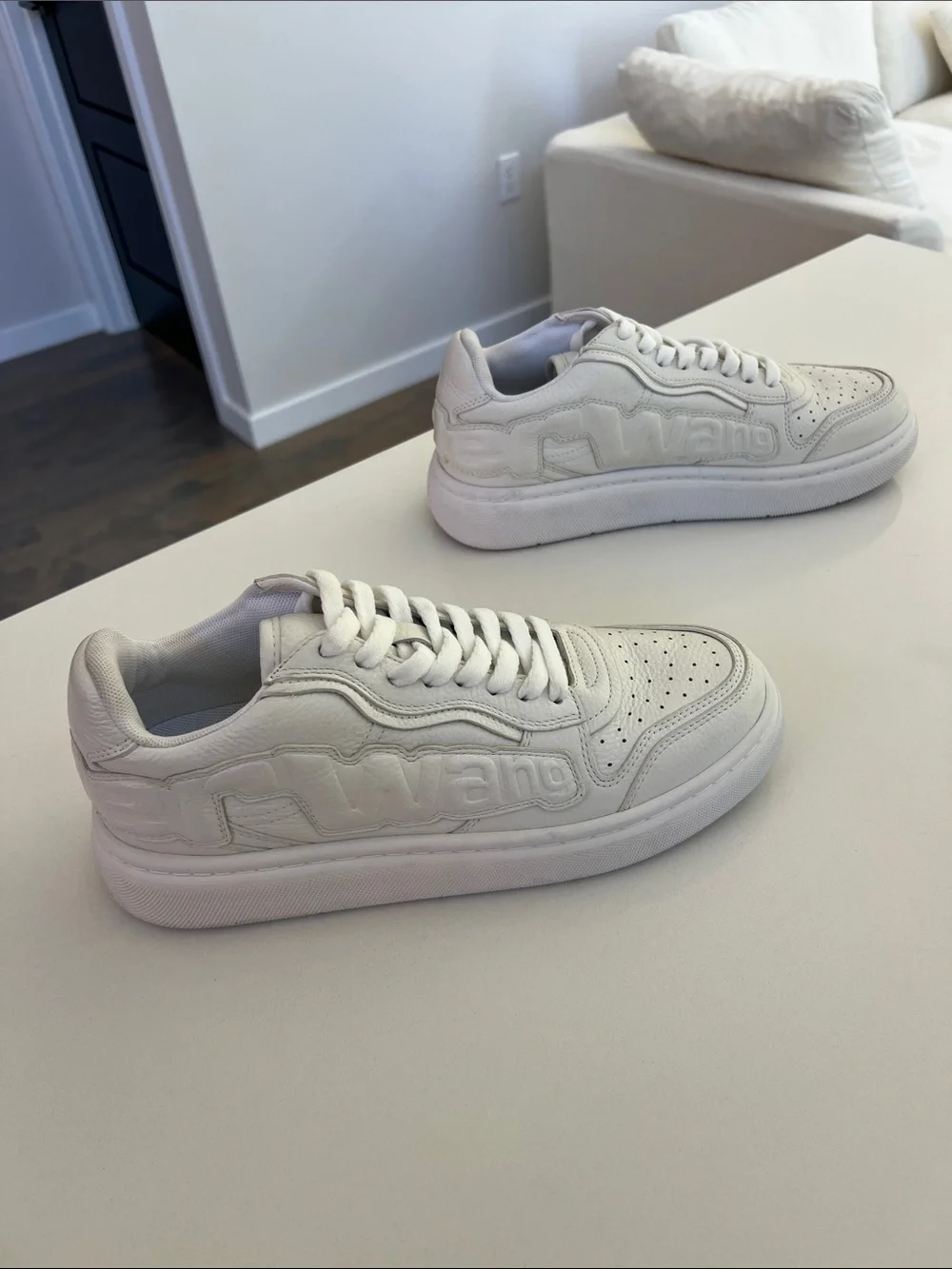 Alexander Wang optic white leather puff lace up sneakers size 41